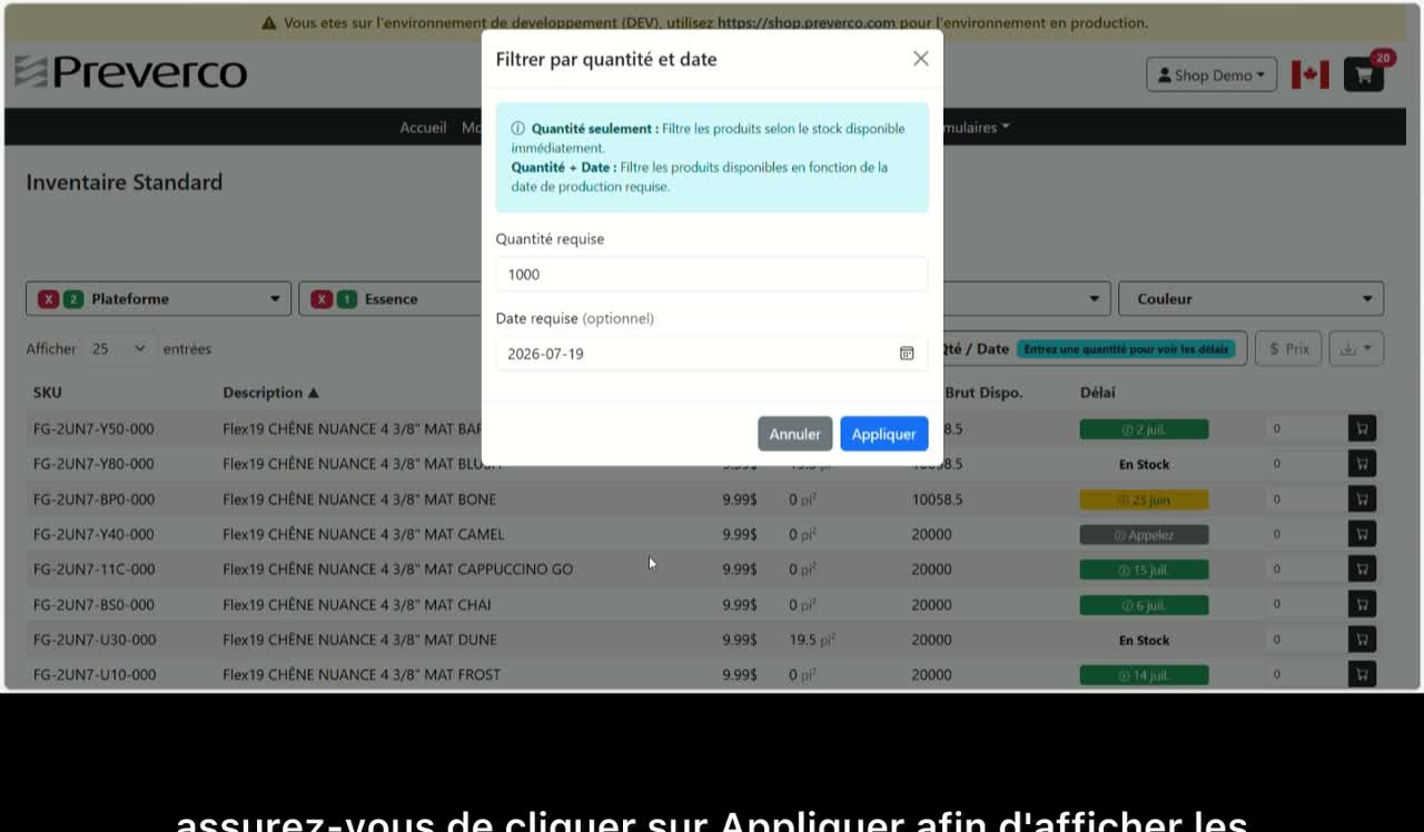 Vérifier un inventaire en temps réel